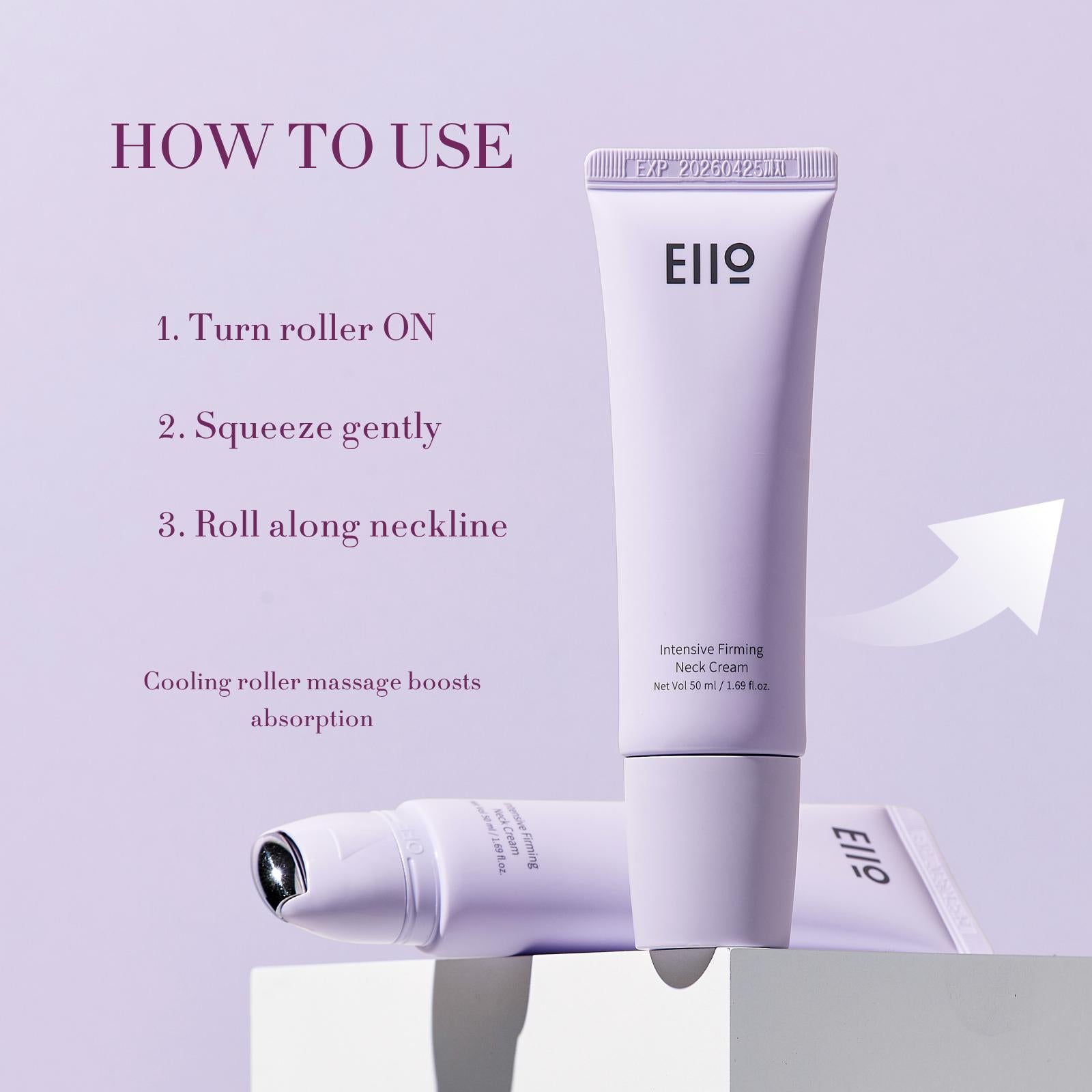 EIIO Intensive Firming Neck Cream 50ml - Anti-Wrinkle & Lifting Formula with Collagen & Peptide, Roller Massage for Smooth Skin