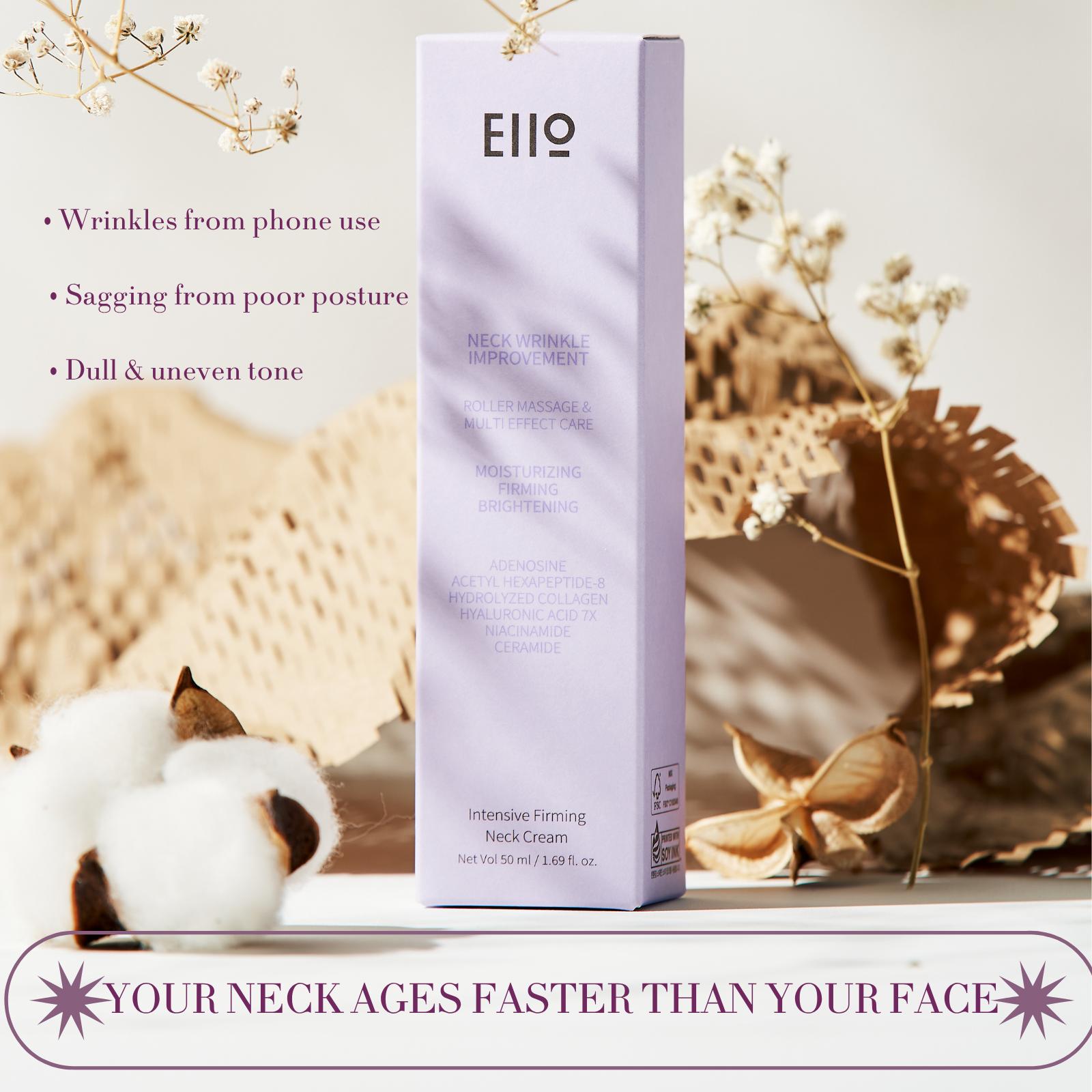 EIIO Intensive Firming Neck Cream 50ml - Anti-Wrinkle & Lifting Formula with Collagen & Peptide, Roller Massage for Smooth Skin